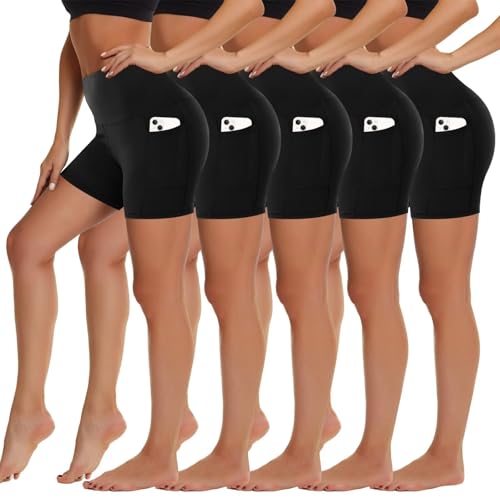 5 Pack Biker Shorts with Pockets for Women - 5